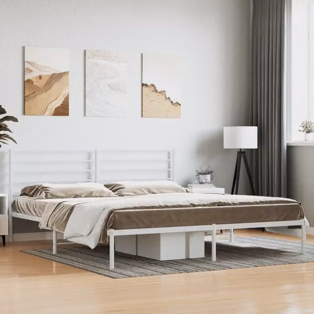 Berkfield Home Classic Metal Bed Frame with Headboard in White, 200 x 200 cm