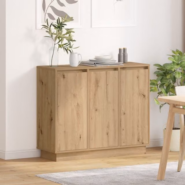 Berkfield Home Modern Artisan Oak Sideboard with Integrated LED Lighting in Brown, W/D/H: 90 x 32 x 75 cm