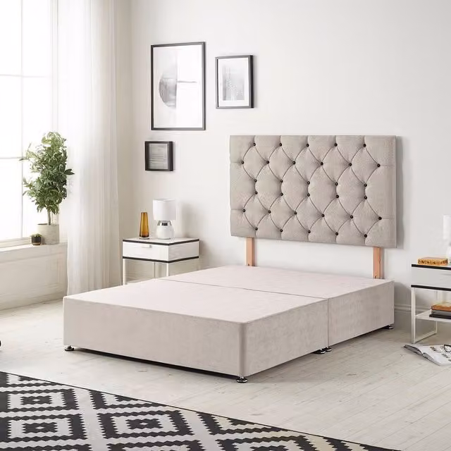Somnior Beds Ltd Silver Velvet Upholstered Divan Bed Base with Drawers, W/D/H: 90 x 190 x 34.5 cm