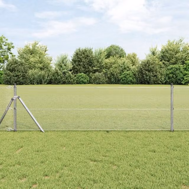 Berkfield Home Set of 2 Round Galvanised Steel Fence Posts in Silver, 25 x 0.5 m – 1
