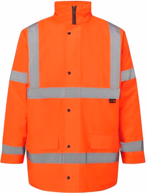 MyShoeStore Men's Hi Vis Waterproof Parka Jacket, Class 3 Safety Workwear with Quilted Lining and Hood, Orange, Size: Large