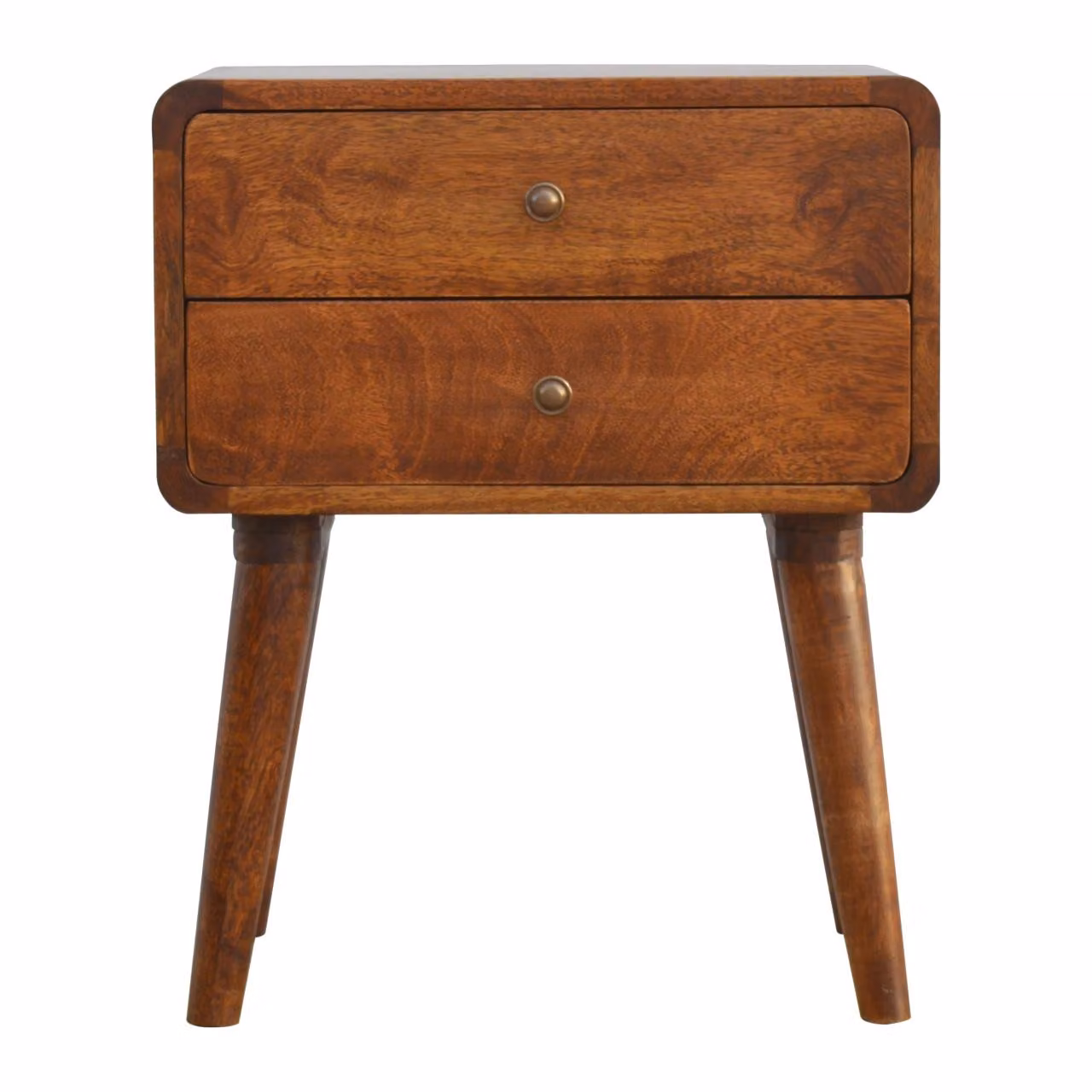 Aosom UK Solid Wood Curved Bedside Table with 2 Drawers, Brown, W/D/H: 45 x 35 x 55 cm – 2