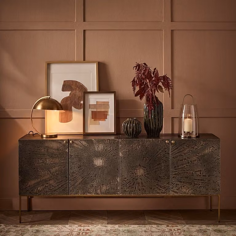 Atkin & Thyme Zenith Industrial Sideboard in Grey and Bronze, W: 183 cm, H: 76 cm, D: 43 cm