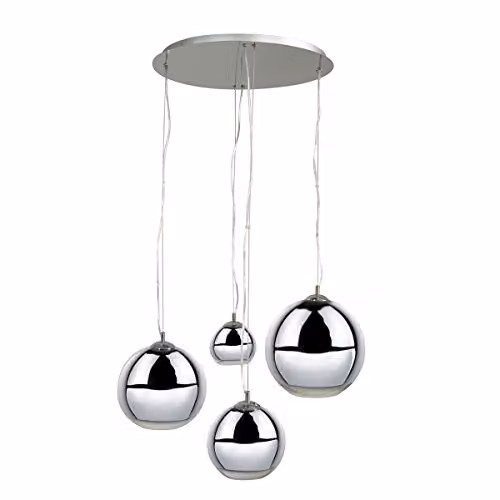 Netlighting Modern Suspended Pendant Light in Chrome with Grey Transparent Glass Spheres, 4-Light, E27