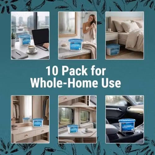 Gr8 Home Pack of 10 Disposable Dehumidifiers, 500ml, Blue and Transparent – 4