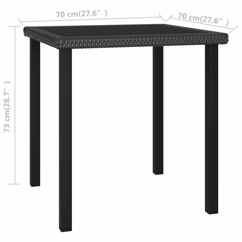 Berkfield Home Modern Black Poly Rattan Garden Dining Table W/D/H: 70 x 70 x 73 cm – 4