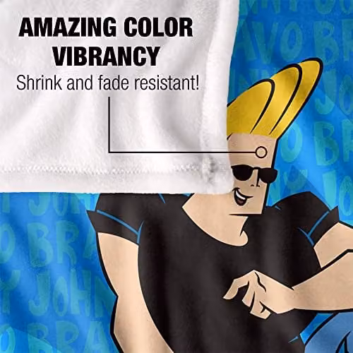 Trevco Johnny Bravo Logo Repeat Super Soft Fleece Throw Blanket, White, W: 152 cm, D: 127 cm – 3