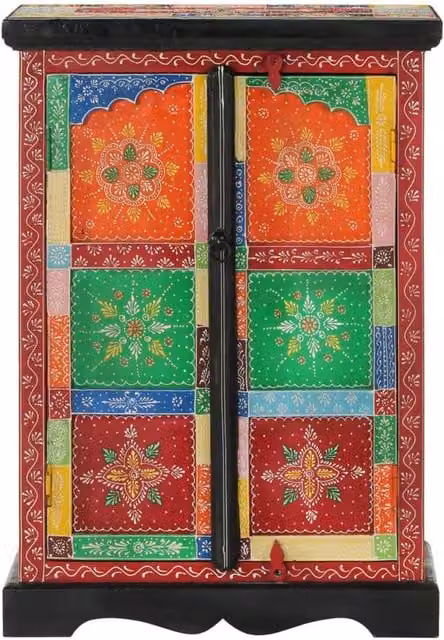 Berkfield Home Hand Painted Mango Wood Sideboard with Doors, Multicolour Floral Ethnic Design, W/D/H: 53 x 30 x 75 cm – 1