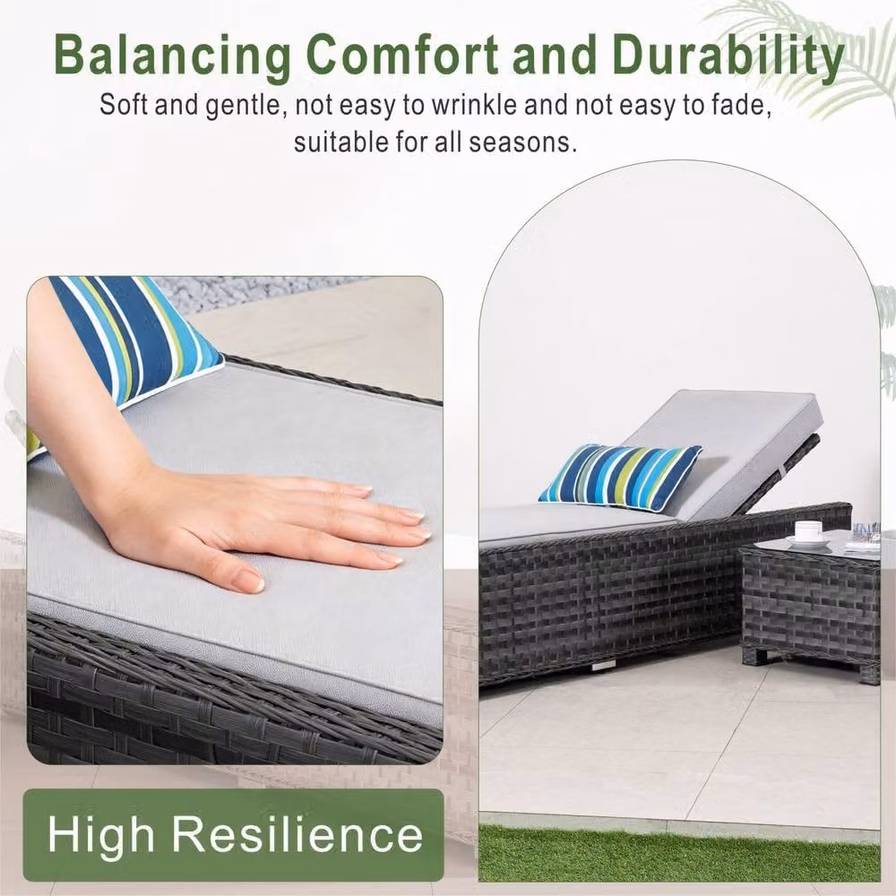 Direct Wicker 2 Pack Grey Adjustable Sun Loungers with Side Table and Weatherproof Cushions – 5