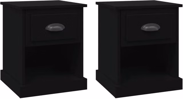 Berkfield Home Set of 2 Modern Black Bedside Cabinets in Engineered Wood, W/D/H: 39 x 39 x 47.5 cm