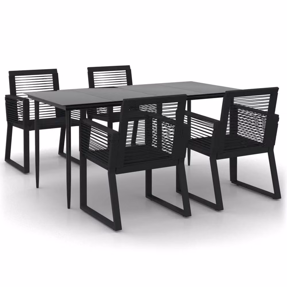 Berkfield Home 5 Piece Black PVC Rattan Garden Dining Set with Glass Top – 2