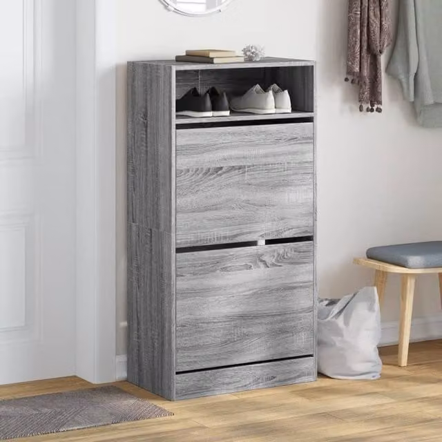 Berkfield Home Grey Sonoma Shoe Cabinet with Tilting Compartments and Open Shelf, W: 60 cm, D: 34 cm, H: 116 cm – 1