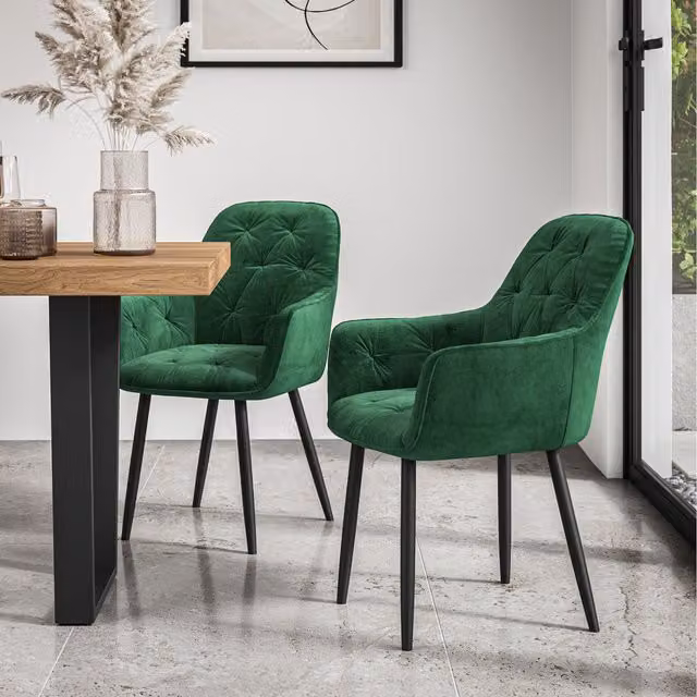 More4Homes Set of 2 Anika Modern Green Velvet Dining Chairs