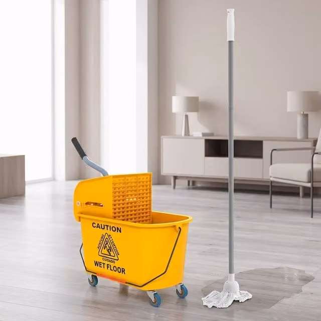STILVORA Mop Bucket with Wringer and Wheels in Yellow – 1