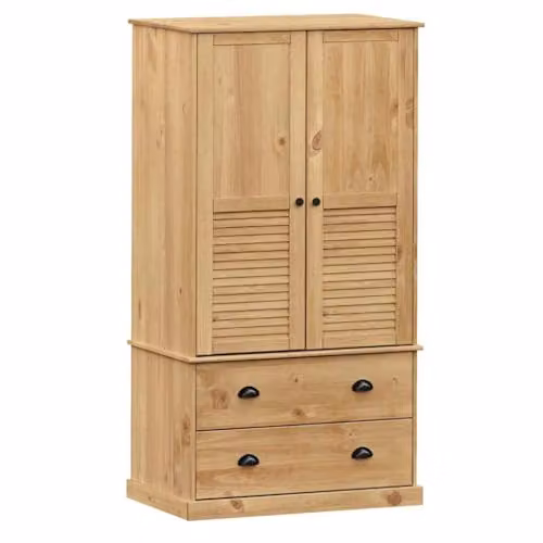 vidaXL VIGO Wardrobe in Brown Waxed Solid Pine with Roll Shutter and Internal Drawers, W/D/H: 90 x 55 x 170 cm