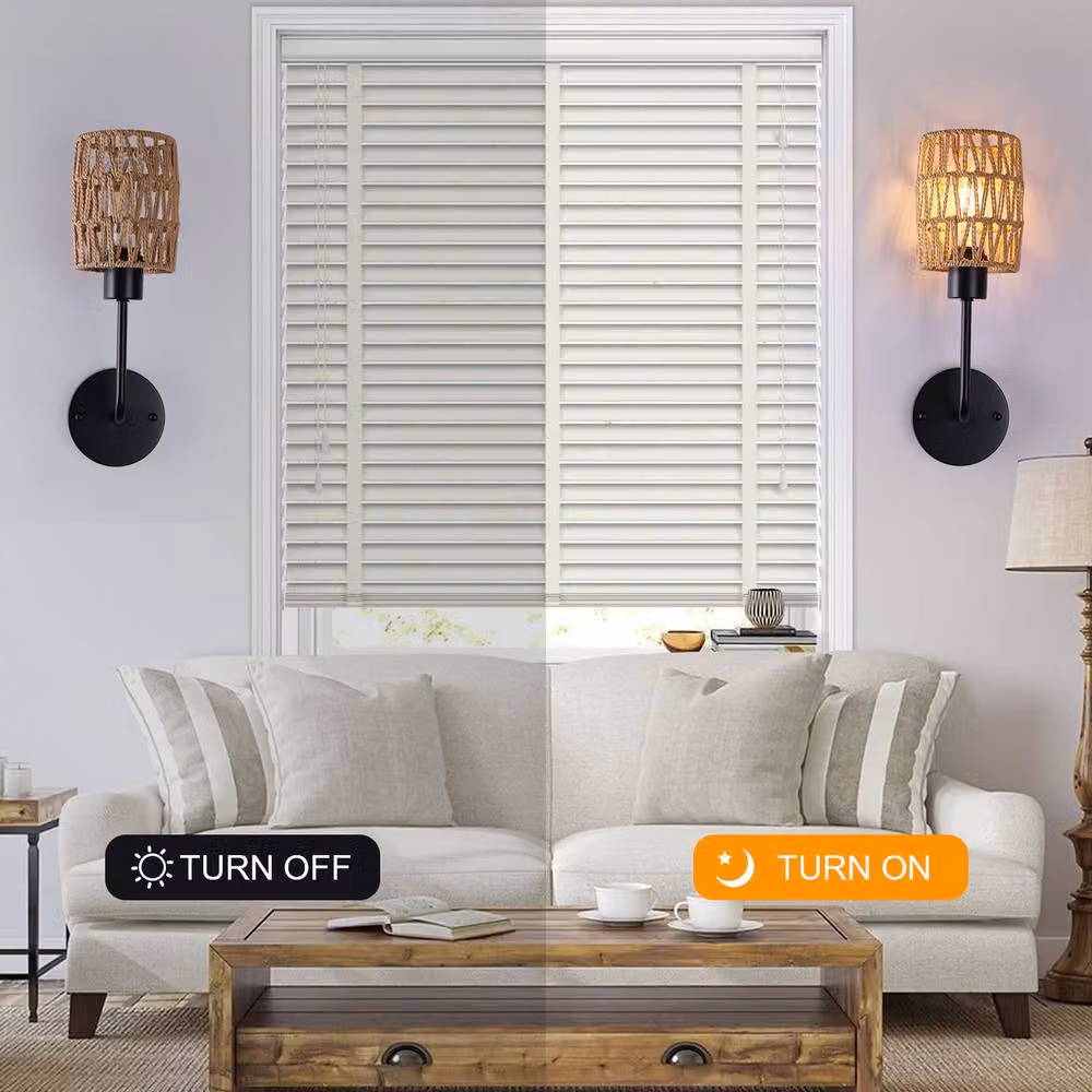 NIVOR Set of 2 Farmhouse Woven Rattan Dimmable Armed Sconce Wall Lights in Brown – 2