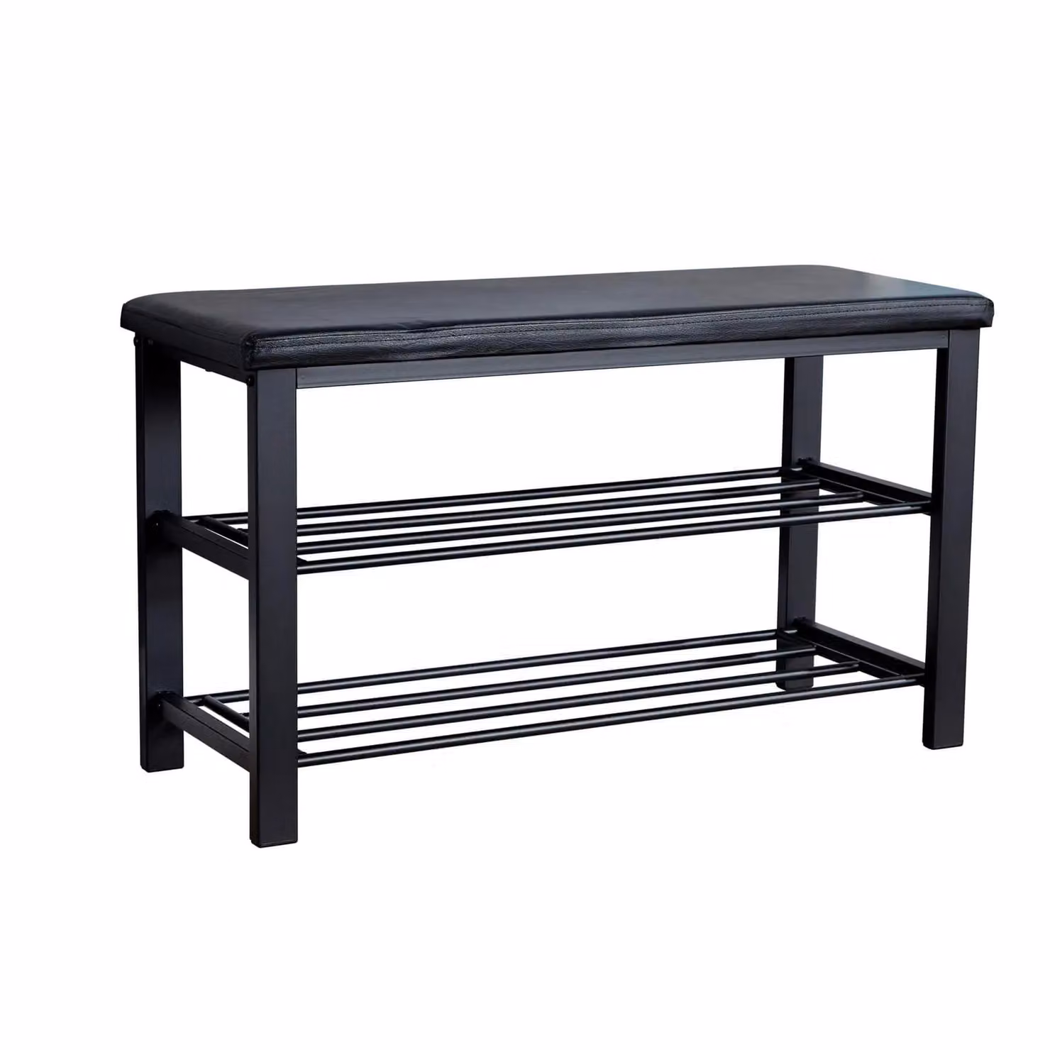 Home Source Metal Shoe Bench with Storage Shelves in Black and Grey – 4