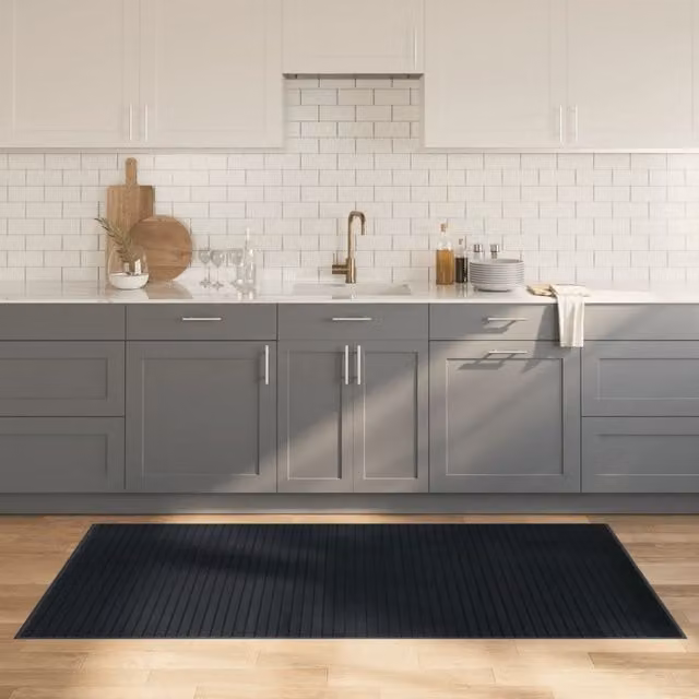 Berkfield Home Rectangular Bamboo Rug in Grey, W: 100 cm, D: 200 cm – 1