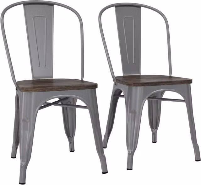 Fusion Antique Silver Metal and Wood Dining Chairs, 2 Pieces