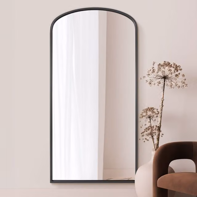 MirrorOutlet Angustus Black Metal Arched Wall Leaner Mirror