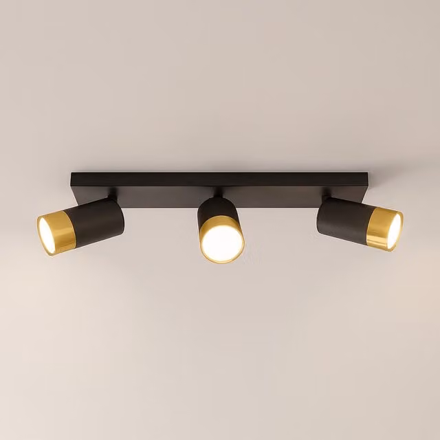 CGC PUZON Adjustable Triple Three Head Ceiling Spotlight Bar Light in Black and Gold/Brass
