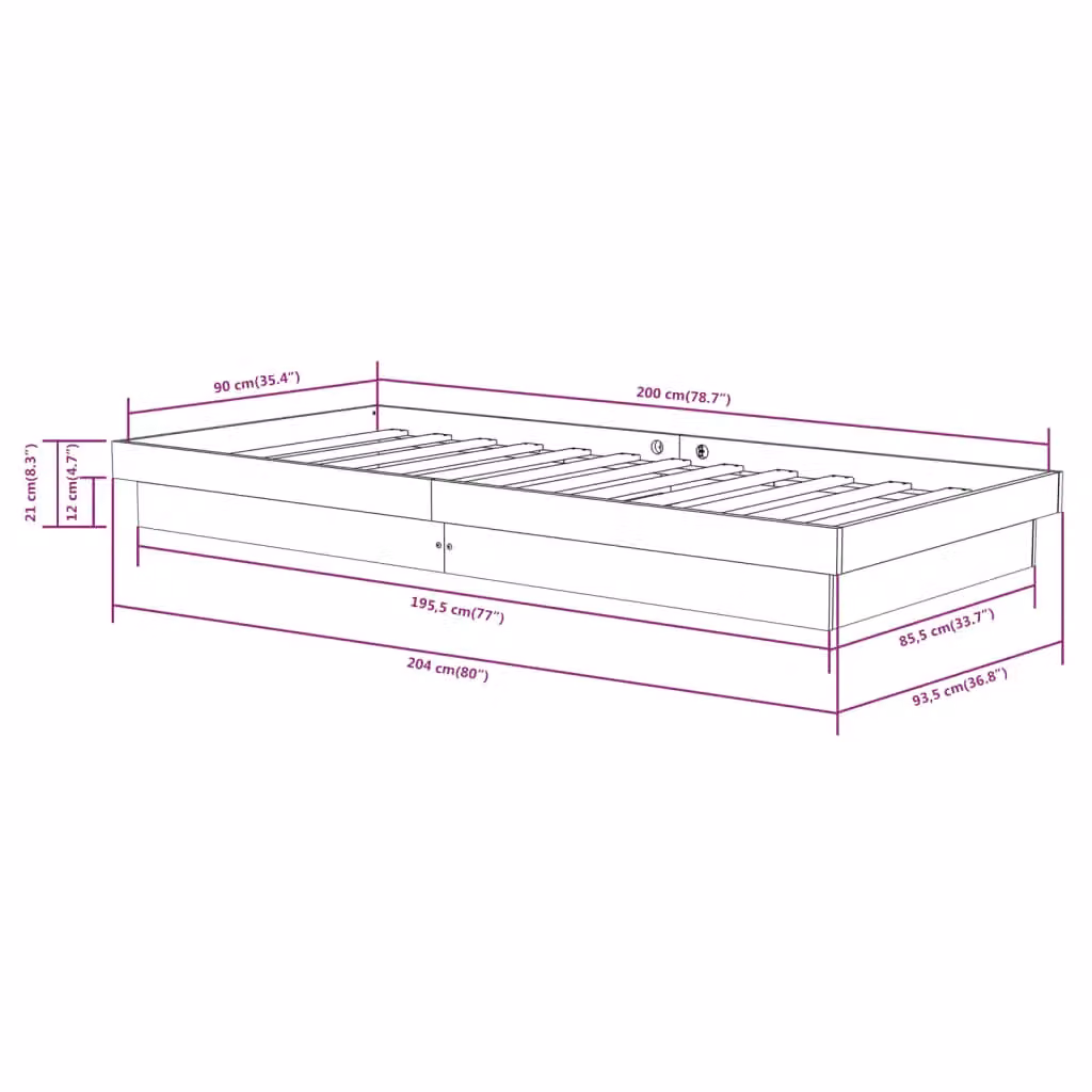 Berkfield Home 819892 Solid Wood Pine Bed Frame in Brown, W/D/H: 90 x 200 cm – 2