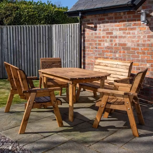Charles Taylor Trading Hand Made 6 Seater Rustic Brown Treated Hardwood Garden Furniture Set with Rectangular Table – 1