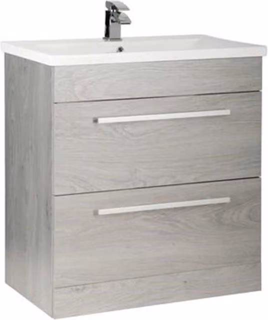 Clifton Silver Oak 2 Drawer Standing Unit with Ceramic Basin, Light Grey, Width: 80 cm