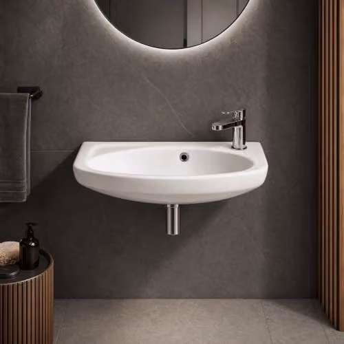 Balterley White Ceramic Oval Wall Hung Cloakroom Basin with Overflow, 1 Tap Hole, W/D/H: 45 x 28 x 15.5 cm – 4