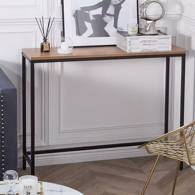 Wyld and Coco Industrial Console Table with Dark Brown Melamine Top and Black Metal Frame, W/D/H: 100 x 30 x 75 cm – 1