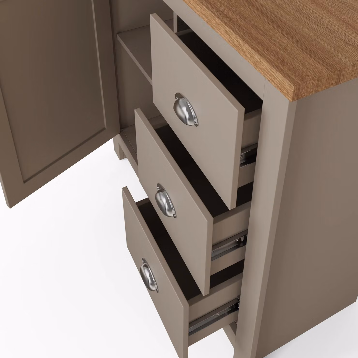 GFW Lancaster Grey and Oak Multi Storage Unit with 1 Door and 3 Drawers – 4