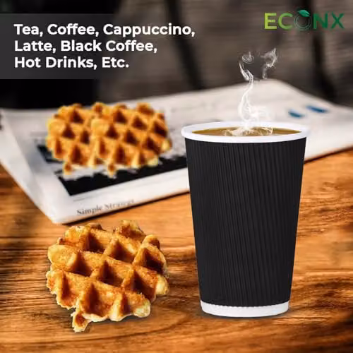 ECONX Black Triple Wall Ripple Paper Coffee Cups, 16oz, 200 Pack – 7