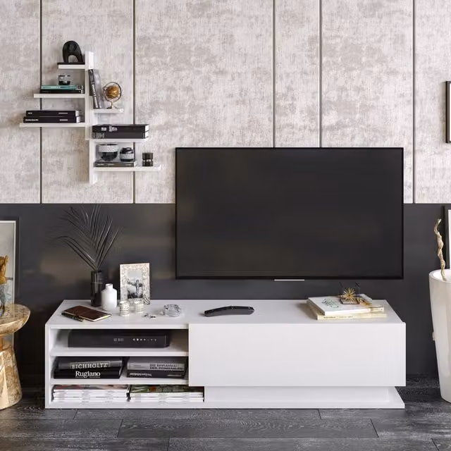 Decorotika Lina Modern Glossy White MDF TV Unit
