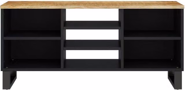 Berkfield Home Modern Black TV Cabinet in Mango and Engineered Wood, W/D/H: 100 x 33 x 46 cm