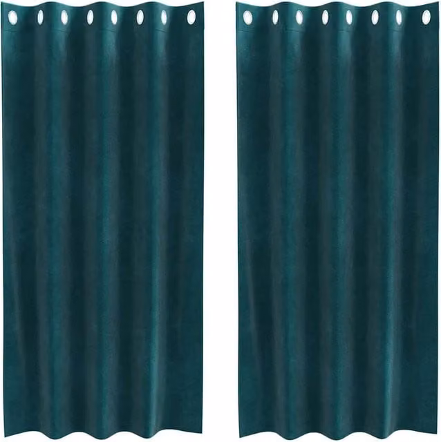 Berkfield Home Dark Green Velvet Blackout Eyelet Curtains, 2 Pack – 1