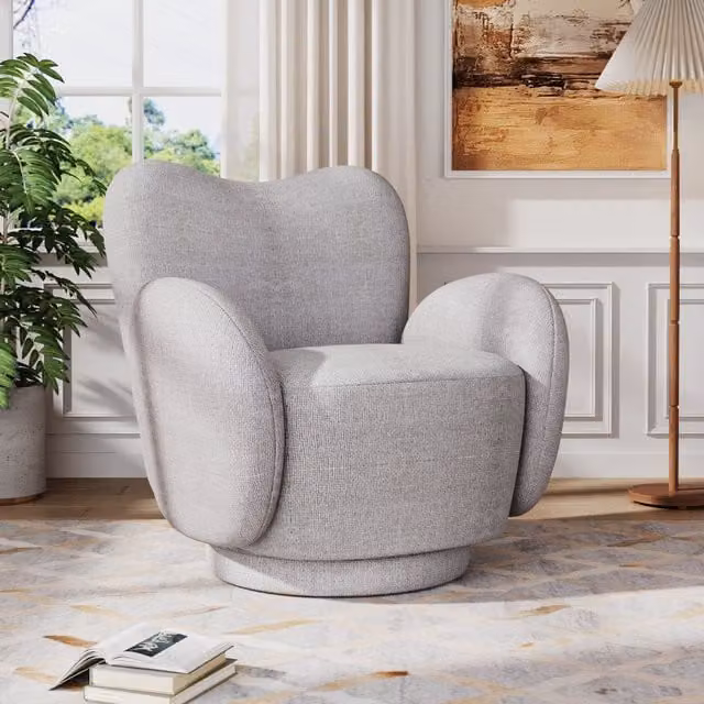 Komore Grey Fabric Upholstered Swivel Armchair with Armrests
