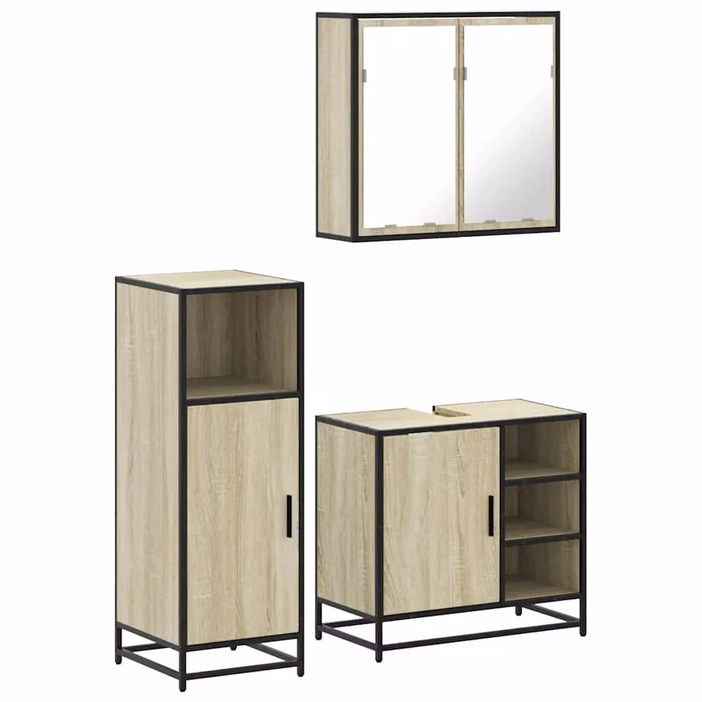 Berkfield Home 3 Piece Industrial Bathroom Furniture Set in Sonoma Oak Brown, including Vanity Unit, Mirror Cabinet and Wall Cabinet – 2