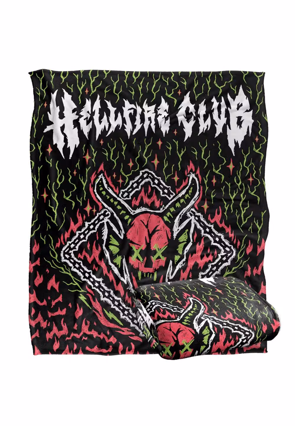 Stranger Things Hellfire Club Neon Flames Sketch Blanket in White and Multicolour, W: 152 cm, D: 127 cm – 2