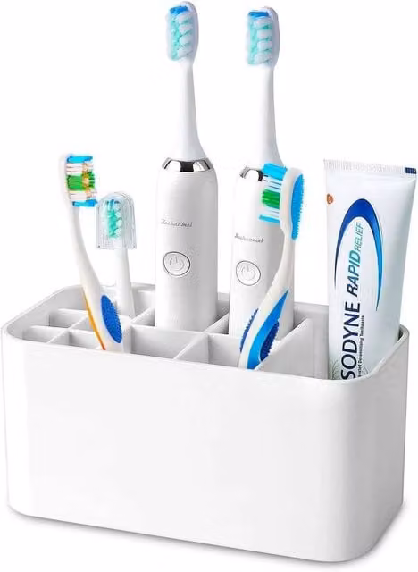 Kelvenix Wall-Mounted Toothbrush Holder and Rack Set in White