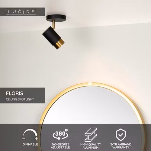 Lucide Floris Dimmable Adjustable Ceiling Spotlight in Black, GU10, Aluminium – 2