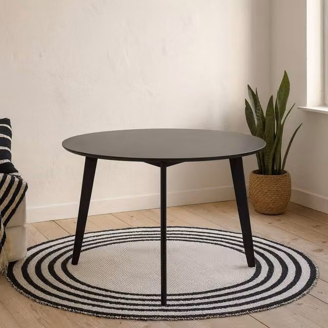 Wyld Haus Saffron Round Oak Veneer Dining Table with Black Base – 1