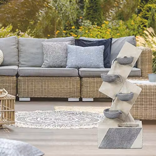 GardenKraft Four Bowls Cascading Water Feature, White Plastic and Stone, W/D/H: 99.5 x 42.5 x 23.5 cm – 3
