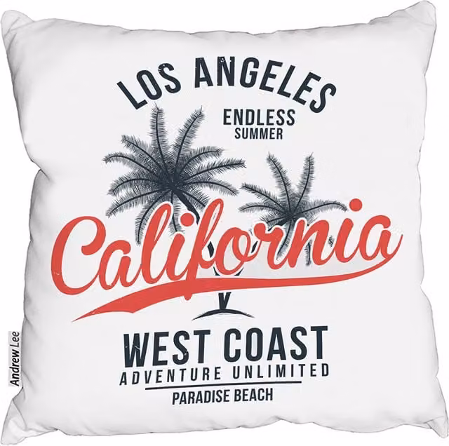 Cali West Coast Blue and White Graphic Square Cushion, 60 x 60 cm