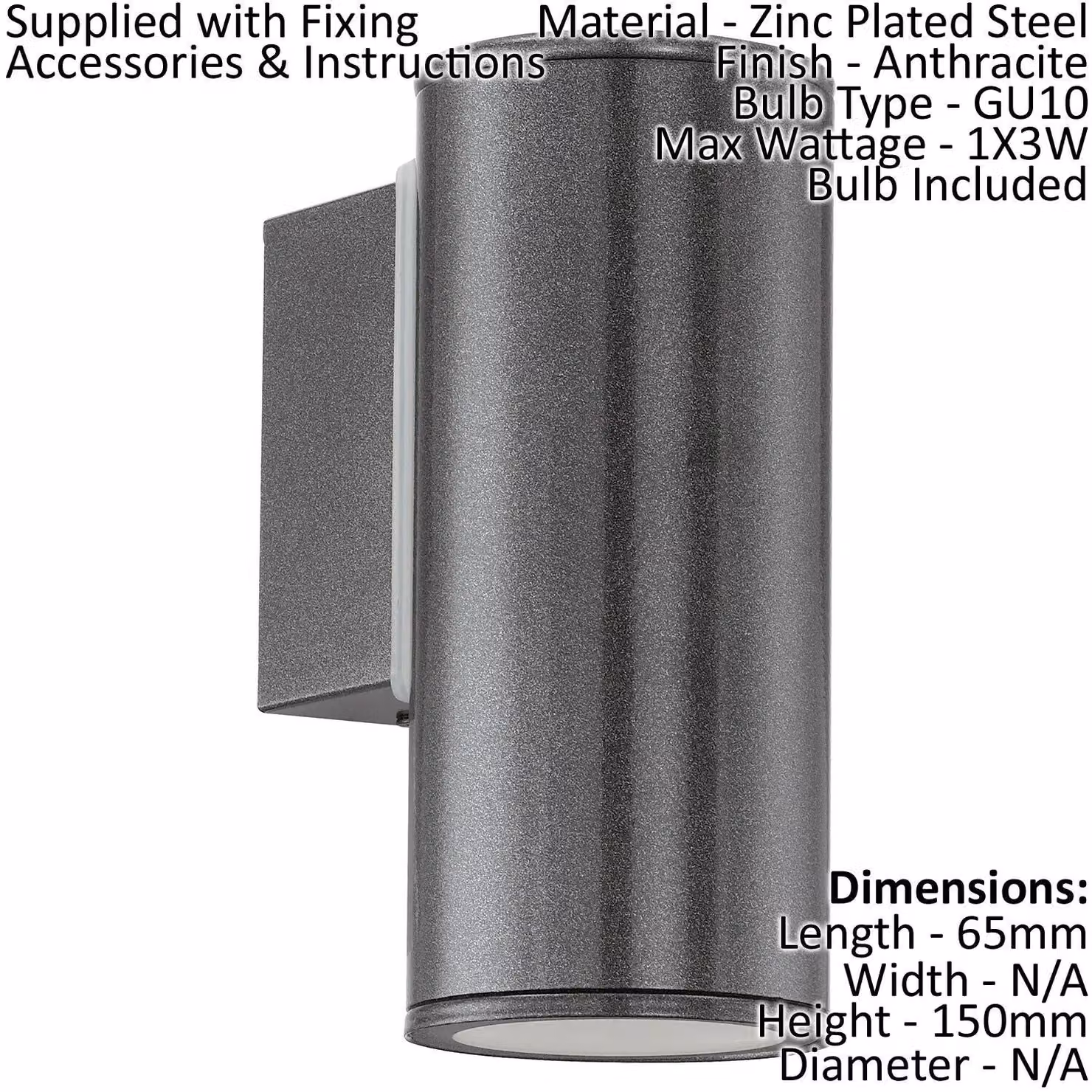 Loops 2 Pack Anthracite Grey IP44 Modern Outdoor Wall Lanterns in Zinc Plated Steel with 1x 3W GU10 bulb per unit – 2