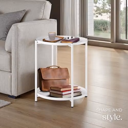 tectake Round Minimalist Side Table in White with Height-Adjustable Feet, W/D/H: 45.5 x 45.5 x 53 cm – 2