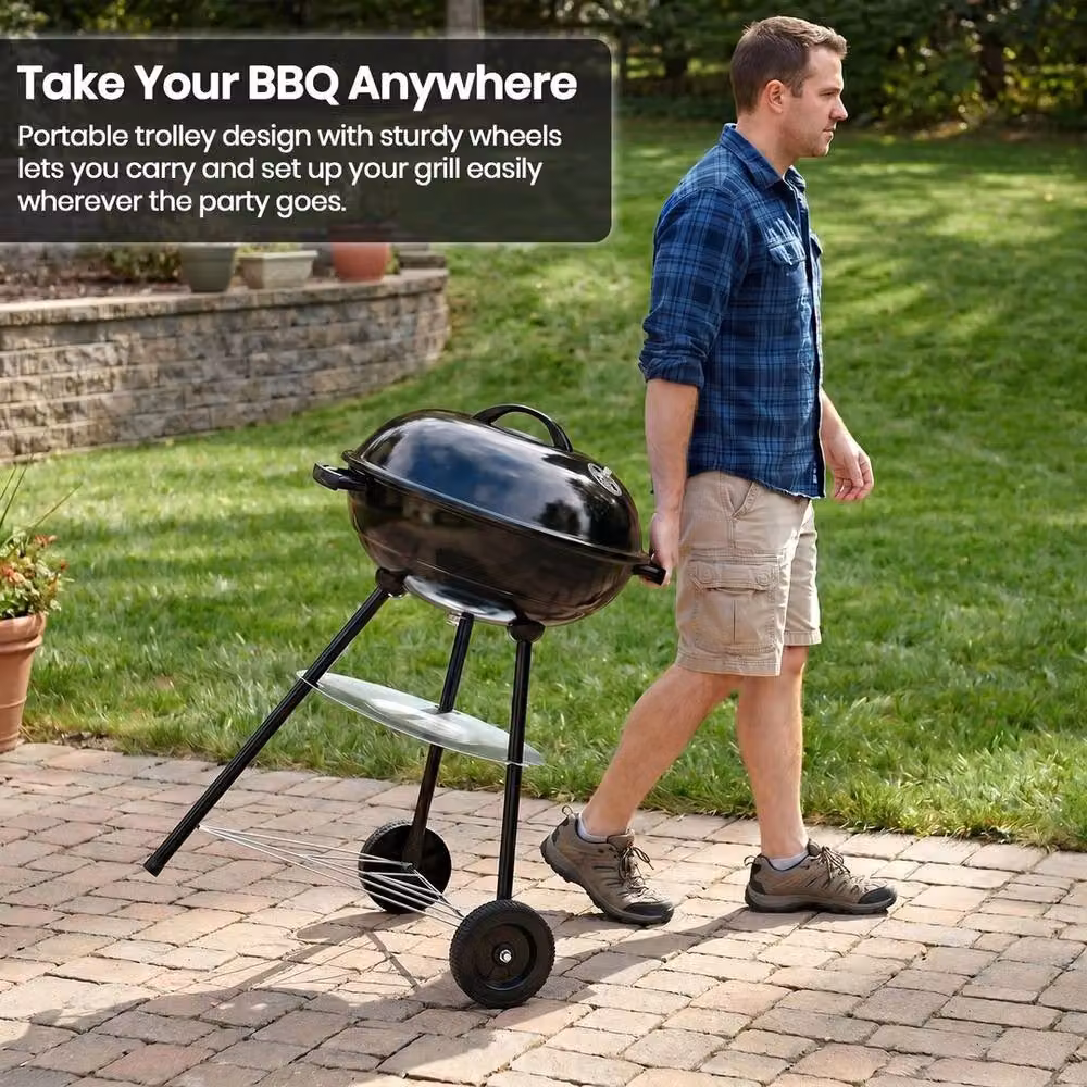 EONLION Black Charcoal BBQ Portable Camping Grill with Cart and Wheels, Width: 100 cm – 3
