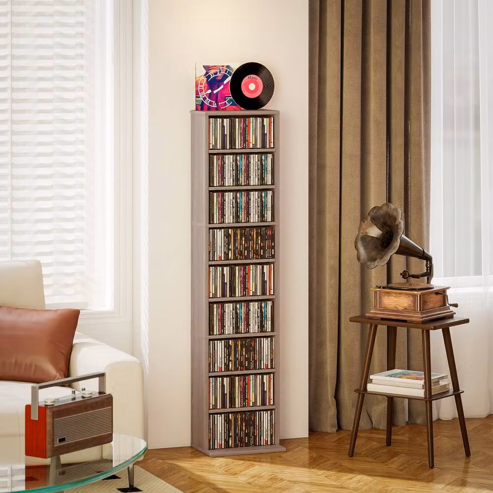 STILVORA CD Storage Unit with 9 Adjustable Shelves in Brown – 2