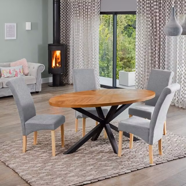 Artemis Home Dosenna Oval Dining Table Set with 4 Rimini Grey Fabric Chairs