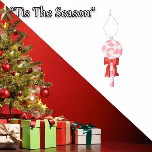 VFM e-Store Pink Striped Glass Lollipop Christmas Tree Ornament, H 18.6 x W 7.6 x D 2 cm – 6