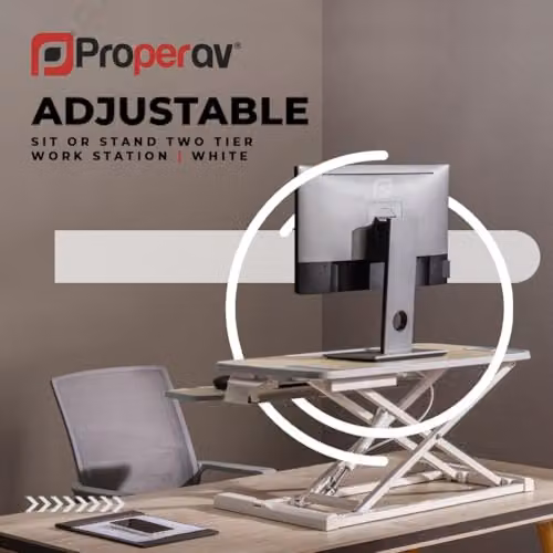 Properav Mobile Two Tier Stand Up Desk Converter Workstation with Gas Spring Height Adjustment and Keyboard Tray, White – 3